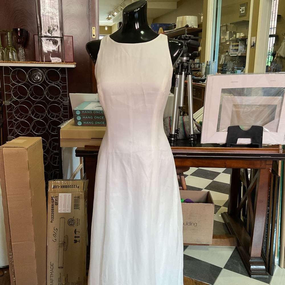 56” White 100% Silk Dress w/ Partially Open Back